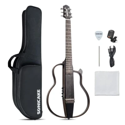 Abbildung von SONICAKE Elektro Akustische Gitarre Tragbarer Korpus aus massivem Mahagoni, Einfach zu montierende Rahmen, Multi Form Sim Preamp, Gigbag und Zubehör