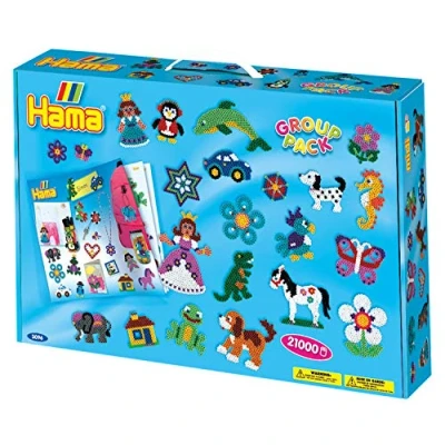 Abbildung von Hama Perlen 3096 Set Koffer für Spielgruppen mit ca. 21.000 bunten Midi Bügelperlen Durchmesser 5 mm, Vorlagen und 21 Stiftplatten, inkl. Bügelpapier, kreativer Bastelspaß Groß Klein
