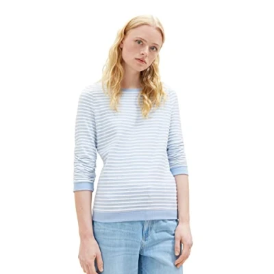 Abbildung von TOM Tailor Denim Striped Jacquard Sweatshirt, Damen, Größe: XL, Midblue white