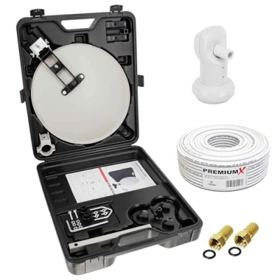 Abbildung von PremiumX Camping SAT Anlage Satellitenschüssel im Koffer Single LNB 15m Kabel 2X F Stecker