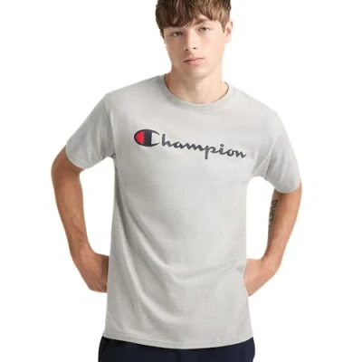 Abbildung von Champion Herren Klassisches Jersey Graphic T Shirt, Oxford Grey Script, Mittel