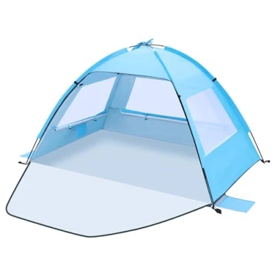 Abbildung von Strandmuschel Tragbarer Strandzelt Sonnenschutz Windschutz Zelt mit UV Schutz 50+ Einfacher Aufbau Extra Light Kleines Packmaß Camping für Strand Garten (Blau, 4 Personen)