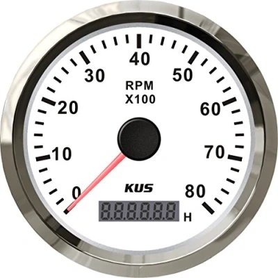 Abbildung von KUS Universal Tachoanzeige mit Stundenzähler 8000 U/min für 85mm Benzinmotor 12V/24V Hintergrundbeleuchtung (Weiß)