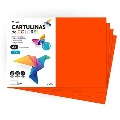 Abbildung von cartulina de Colores, A3, Folios colores 180gr, Bloc intensos, Ideal para Manualidades, Imprimir tus Documentos y Diseños Creativos · m office (50 Hojas, Naranja)