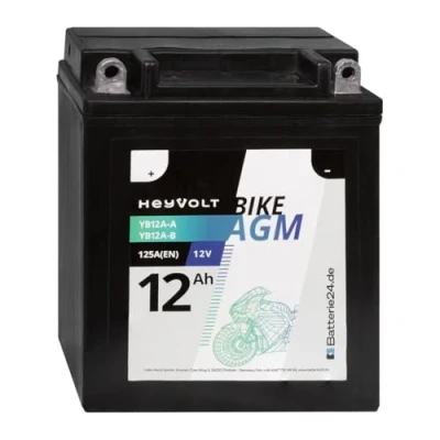 Abbildung von HeyVolt BIKE AGM Motorradbatterie YB12A A B 12V 12Ah