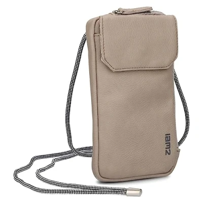 Abbildung von Zwei Handytasche zum Umhängen MADEMOISELLE.M MP30 Smartphone Etui &amp; Geldbörse 2 in 1, umlaufender Reißverschluss, längenverstellbarer Riemen, Mini Handtasche 19 x 10 3 cm (hazel)
