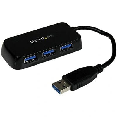 Abbildung von StarTech.com 4 Port USB 3.0 SuperSpeed Hub Schwarz Portabler externer Mini mit eingebautem Kabel