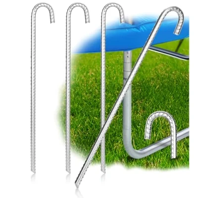 Abbildung von COM FOUR® 4X XL Bodenanker aus massivem Stahl, U Form 38 cm, Ø 1 cm verzinkte Erdanker für Zelt, Pavillon, Hüpfburg, Trampolin, auch als Bewehrungsstab den Boden, stabil &amp; rostfrei