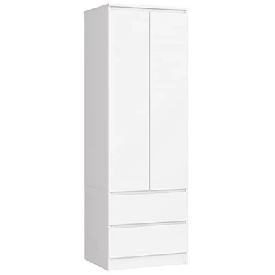Abbildung von Home Collective Kleiderschrank weiß 60cm breit 180cm hoch, Schrank mit 2 Türen und Schubladen Kleiderstange 1 Regal, Garderobe, Schlafzimmer, Wohnzimmer