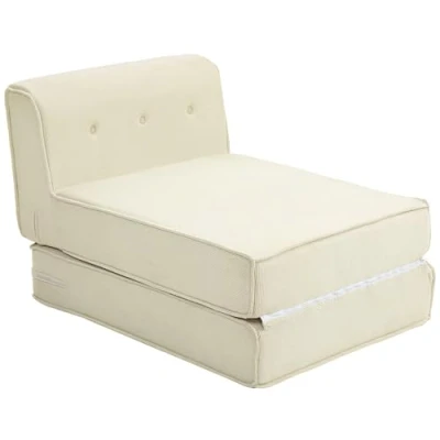 Abbildung von HOMCOM Bodensofa 2 in 1 Klappbar Schlafsofa mit Kordoptik, Gepolstert Sofabett bis 240 kg belastbar für Wohnzimmer, Schlafzimmer, Cremeweiß