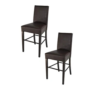Abbildung von t m c s Tommychairs 2er Set Moderne Barhocker Luisa, robuste Struktur aus lackiertem Buchenholz Farbe Wengeholz, gepolstert und mit Kunstleder in der Braun bezogen