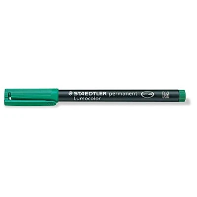 Abbildung von STAEDTLER permanent Marker Lumocolor, grün, Linienbreite ca. 1,0 mm, wisch und wasserfest, Made in Germany, nachfüllbar, lange Lebensdauer, 10 grüne Universalstifte im Kartonetui, 317 5