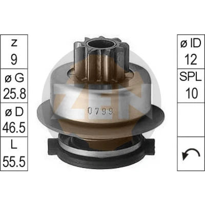 Abbildung von ERA ZN0799 Freilaufgetriebe, Starter VOLKSWAGEN: Golf 4 Schrägheck, Scirocco II, Passat B3/B4 Variant