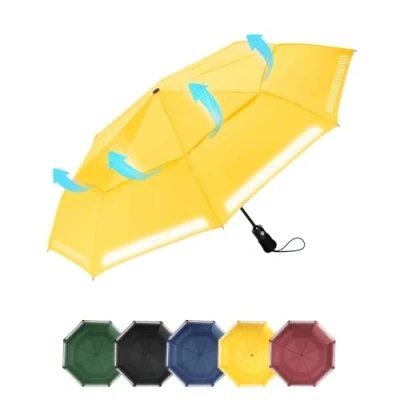 Abbildung von Chakipee Regenschirm Sturmfest Taschenschirm mit Reflexstreifen Gelb Umbrella Kompakter Reise Winddichter Automatik Auf und Zu Doppelt Belüftetes Vordach 8 Rippen für Herren Damen Kinder
