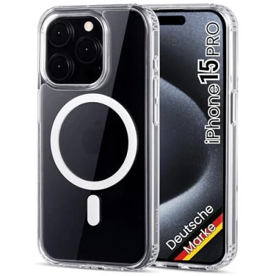 Abbildung von JProtect Magnetische Handyhülle für iPhone 15 Pro MagSafe Hülle/Stoßfeste Hülle Transparent/Case Apple Magnet/Hülle Magnetisch