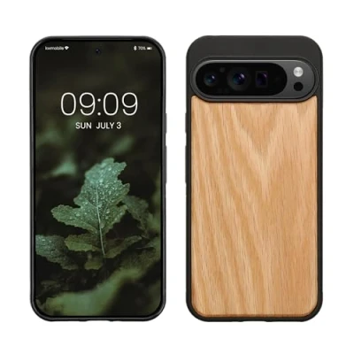 Abbildung von kwmobile Hülle kompatibel mit Google Pixel 9 Pro XL Holz Case stoßfestes Handy Cover TPU Handyhülle in Hellbraun Braun