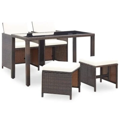 Abbildung von vidaXL Gartenmöbel 5 TLG. mit Auflagen Gartenset Sitzgruppe Sitzgarnitur Gartengarnitur Gartentisch Tisch Esstisch Stühle Poly Rattan Braun