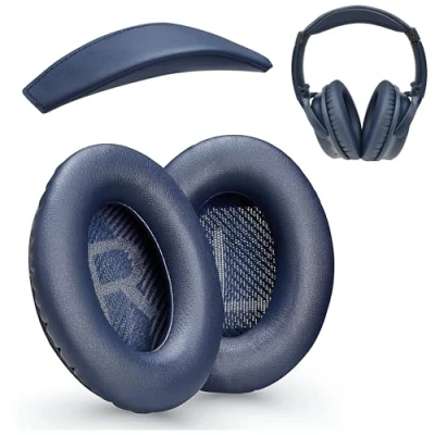 Abbildung von AHG Ersatz Ohrpolster QC35 / ii und Kopfpolster ii. Kompatibel mit Bose QuietComfort 35 Kopfhörer (Dunkelblau) Premium Proteinleder Dauerhaf
