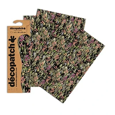 Abbildung von Decopatch Papier No. 741 (grün pink Blumenwiese, 395 x 298 mm) 3er Pack