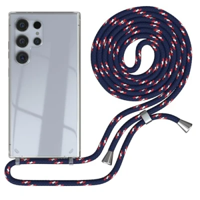 Abbildung von EAZY CASE Handykette kompatibel mit Samsung Galaxy S24 Ultra Kette zum Umhängen für Hülle Band aus Silikon stoßfeste transparente Handyhülle als Fallschutz in Navy Camouflage