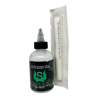 Abbildung von Stencil Stuff Abzugsflüssigkeit 125 ml Abzugscream Schablone/Skizze Transfer + 1 Hautschreiber (Skinmarker/Hautstift/Hautmarkierungsstift)