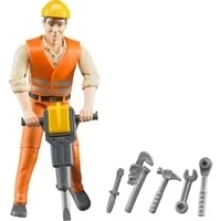 Abbildung von Bruder® Spielfigur bworld 60020 Bauarbeiter mit Zubehör, Presslufthammer, Werkzeug,
