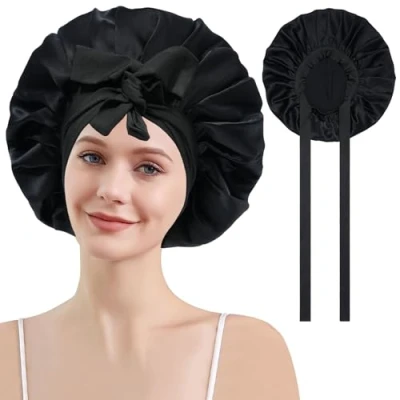 Abbildung von Coubeau Seidenhaube zum schlafen für Damen 100% Silk Bonnet Schlafhaube Seide Haarhaube die Nacht Sleep Cap