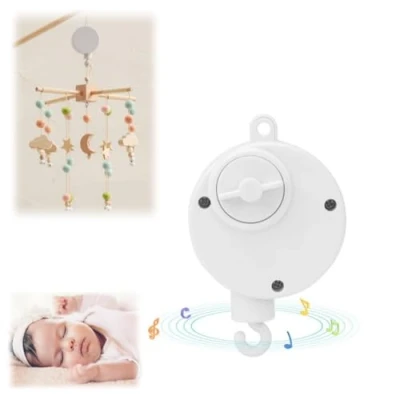 Abbildung von Baby Drehmobilkrippen Bettglockenspielzeug, Windup Uhrwerk Bewegungs weiße Spieluhr mit drehendem Haken