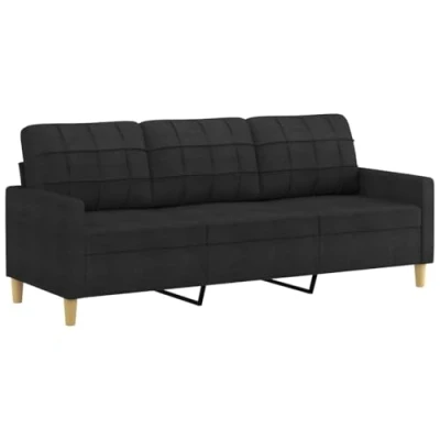 Abbildung von vidaXL Sofa 3 Sitzer, Loungesofa Couch mit Armlehnen Rückenkissen, Wohnzimmersofa Designsofa Metallgestell, Sitzmöbel Dreisitzer, Modern, Schwarz Stoff