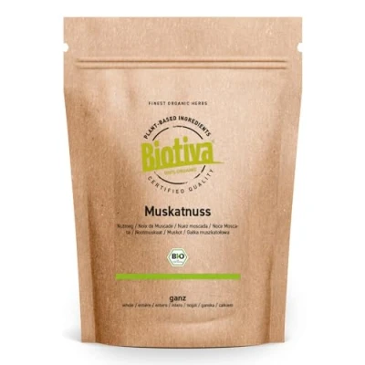 Abbildung von Muskatnuss Bio 10 12 Stück 70g Ganze Muskatnüsse Handverlesen Abgefüllt und kontrolliert in Deutschland Biotiva