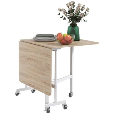 Abbildung von HOMCOM Klapptisch klappbarer Esstisch Küchentisch mit Rollen (Wohnzimmertisch, 1 St., Laptop Tisch), für 4 6 Personen, Eiche