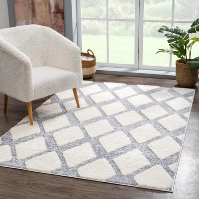 Abbildung von Carpet City Hochflor Teppich &quot;Focus 4497&quot;, rund, besonders weich, Rauten Optik, 3D Effekt