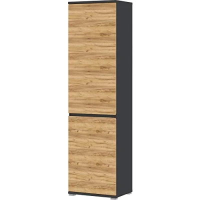 Abbildung von Germania Garderobenschrank 3476 562 GW Lissabon, in Anthrazit/Navarra Eiche Nb., mit verstellbaren Einlegeböden und ausziehbarer Kleiderstange, 54 x 200 40 cm (BxHxT)