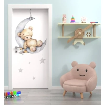 Abbildung von MyMaxxi Tür bekleben mit Türtapete Selbstklebend 90x200 Bär Mond Baby neutral verschönern Türfolie Türaufkleber XXL Türbilder Türposter Mädchen und Junge