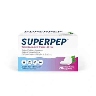 Abbildung von SUPERPEP Reise Kaugummi Dragees Gegen Reiseübelkeit und Motion Sickness ohne Schläfrigkeit Für Erwachsene Kinder ab 6 Jahren 20 Stück