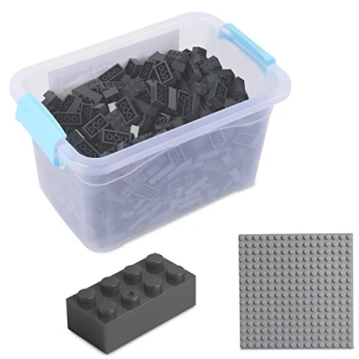 Abbildung von Katara Bausteine Box Set mit 520 Steinen + Platte Konstruktionsspielsteine, (3er Set), Dunkel Grau, 100% Kompatibel Sluban, Papimax, Q Bricks, LEGO®