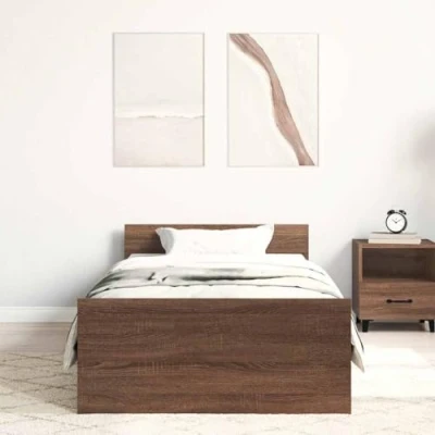 Abbildung von vidaXL Bettgestell, Bett ohne Matratze, Bettgestell mit Lattenrost Kopfteil, Einzelbett für Schlafzimmer, Braun Eichen Optik 90x190cm Holzwerkstoff