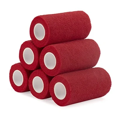 Abbildung von Haftbandage Verband Selbstklebender 10cm x 4,5m, 6 Rollen Fixierbinde Selbsthaftend Kohäsive Bandage für Erste Hilfe Dog Tierarztwickelband Sport Elastische Binde Handgelenk, Füße (Rot)