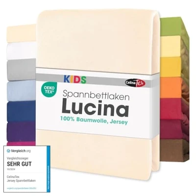 Abbildung von CelinaTex Jersey Spannbettlaken Lucina für Kids 60x120 70x140cm Natur beige 100% Baumwolle gekämmt superweich Oeko TEX