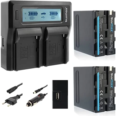 Abbildung von 2X Blumax Akku NP F990 / F970 LG 10400mAh + Dual Ladegerät kompatibel mit SONY F750 F550 F960