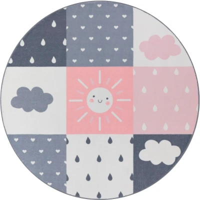 Abbildung von Paco Home Kinderteppich &quot;Eliz 393&quot;, rund, Kurzflor, Spielteppich, Patchwork Muster, Motiv Sonne, Wolken, Herz