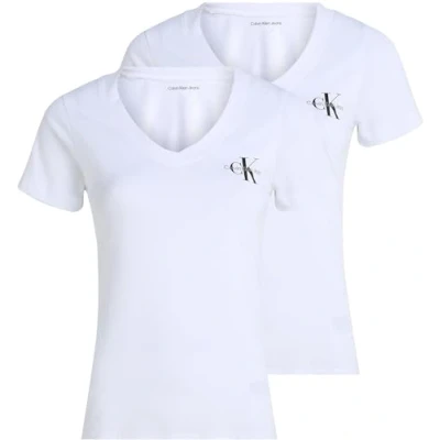 Abbildung von Calvin Klein Jeans Monologo V NECK TEE 2 PACK Tshirt basic, Damen, Größe: XXS, Brilliant white/brilliant white