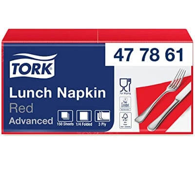 Abbildung von Tork 477861 Soft Lunchservietten Rot / 3lagige, saugfähige Papierservietten in Vielfältig verwendbar Advanced Qualität 10 x 150 (1500) Servietten 32,6 33 cm (B L) 1/4 Falz
