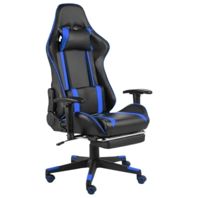 Abbildung von vidaXL Gaming Stuhl mit Fußstütze Drehbar Schreibtischstuhl Bürostuhl Chefsessel Gamingstuhl Computerstuhl Racing Drehstuhl Blau PVC