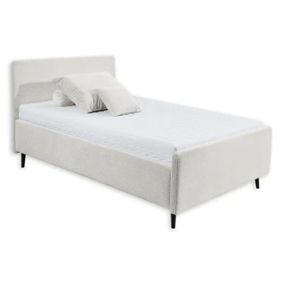 Abbildung von Stella Trading PEACH Polsterbett Bettgestell 120x200, Ivory Modernes Einzelbett in Cord Optik mit Holzfüßen 129 x 108 215 cm (B/H/T)