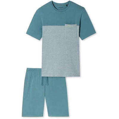 Abbildung von Schiesser Herren Schlafanzug kurz Rundhals Nightwear Set Pyjamaset, blaugrau_181167, 48
