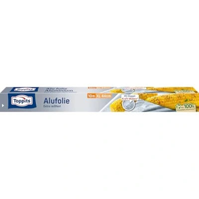Abbildung von Toppits Extrabreite Alufolie, hitzebeständig &amp; reißfest, 100 % recycelbar, 10 Meter, Spenderkarton