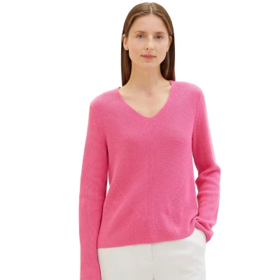 Abbildung von TOM Tailor Vausschnitt Strickpullover, Damen, Größe: Small, Carmine pink