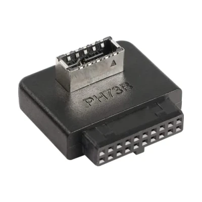 Abbildung von QIANRENON 90 Grad USB Typ E Adapter 3.1 Frontplatte Interner Stecker auf Buchse für 19/20 Pin C Header Motherboard (PH73B)