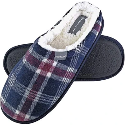 Abbildung von DUNLOP Herren Kariert Winter Warm Fleece Plüsch Gefüttert Hausschuhe mit Innenfell (45 EU, 7179 Navy)